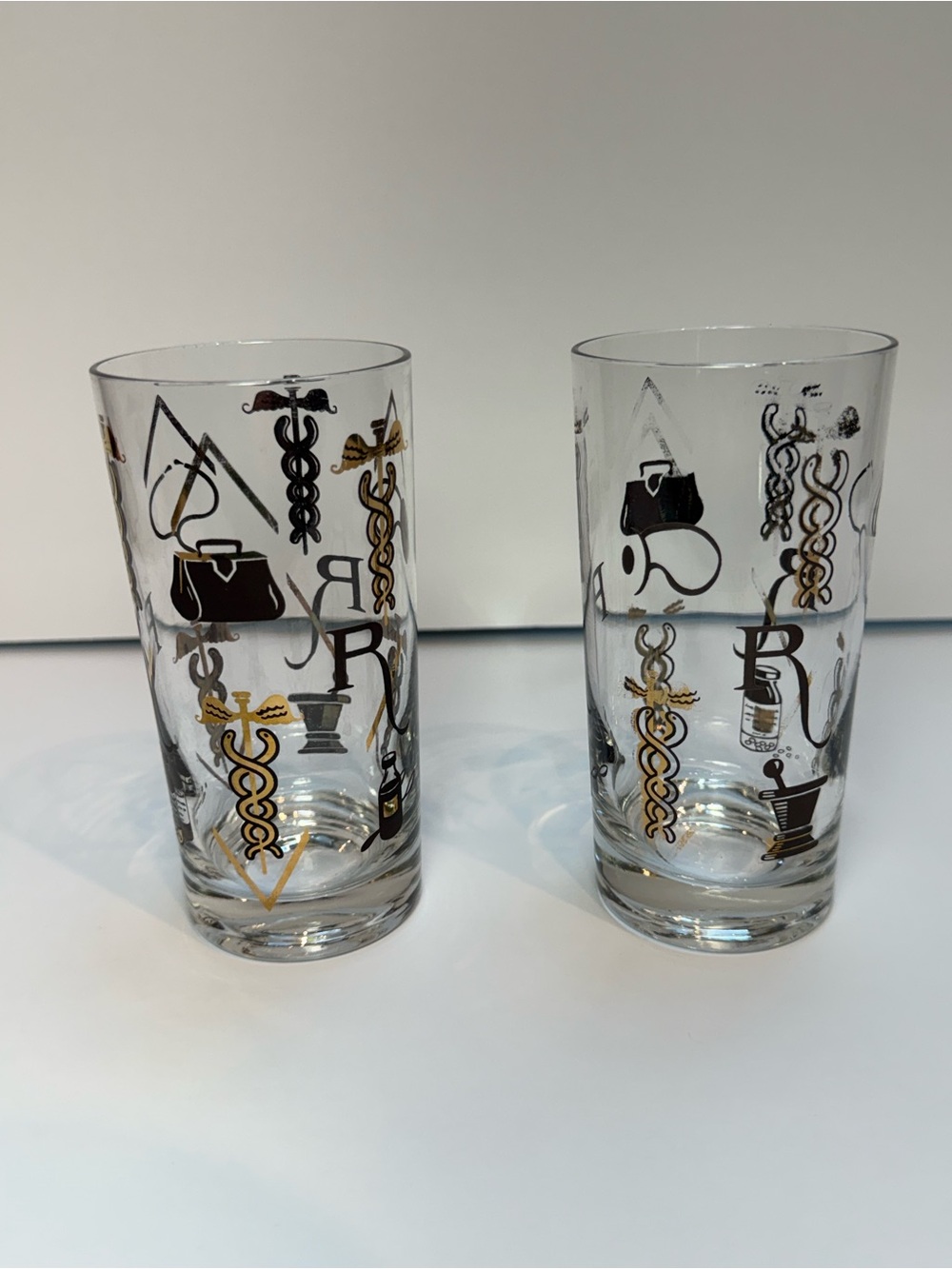 Set of 2 Vintage MCM 1960's Pharmacy Drinking Glasses
